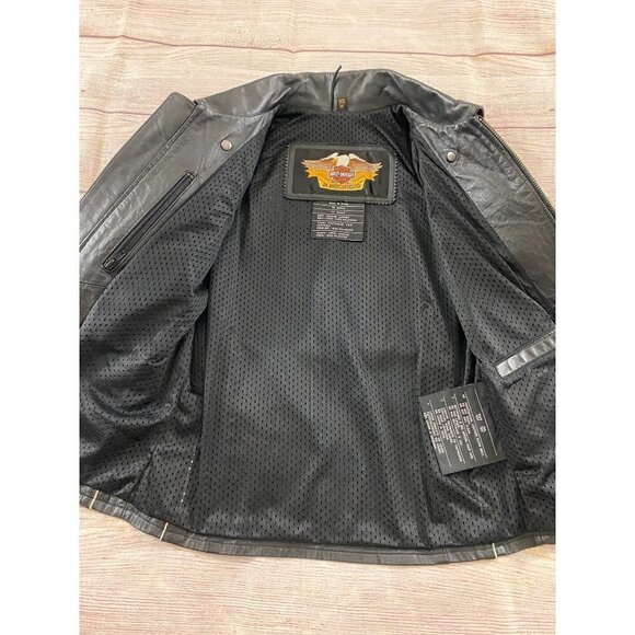 Harley Davidson Embroidered Leather Motorcycle Jacket - XS - Picture 6 of 13